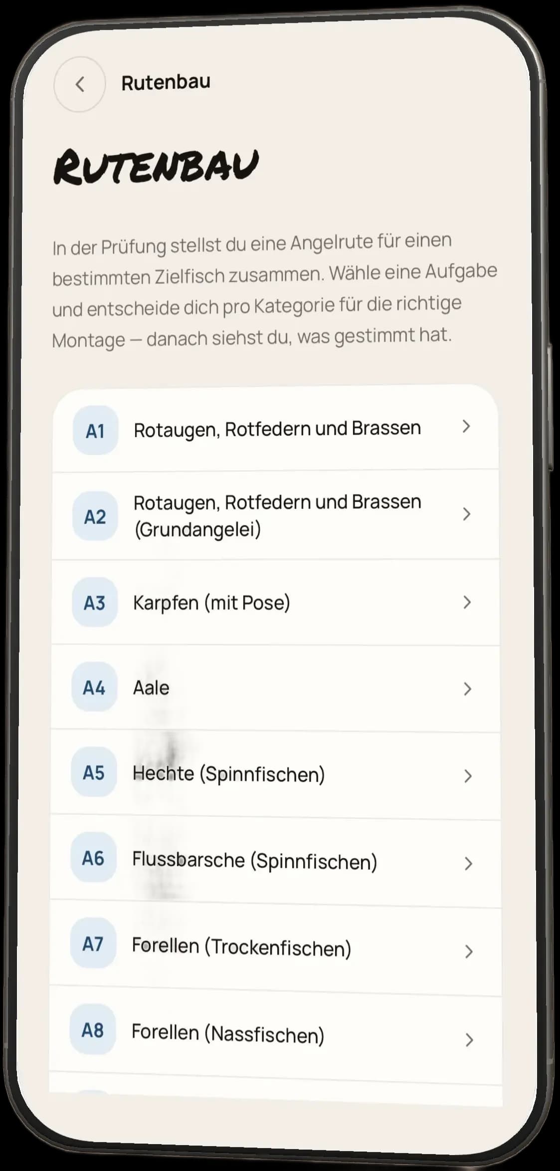Rutenbau-Aufgaben in der fischtest-App